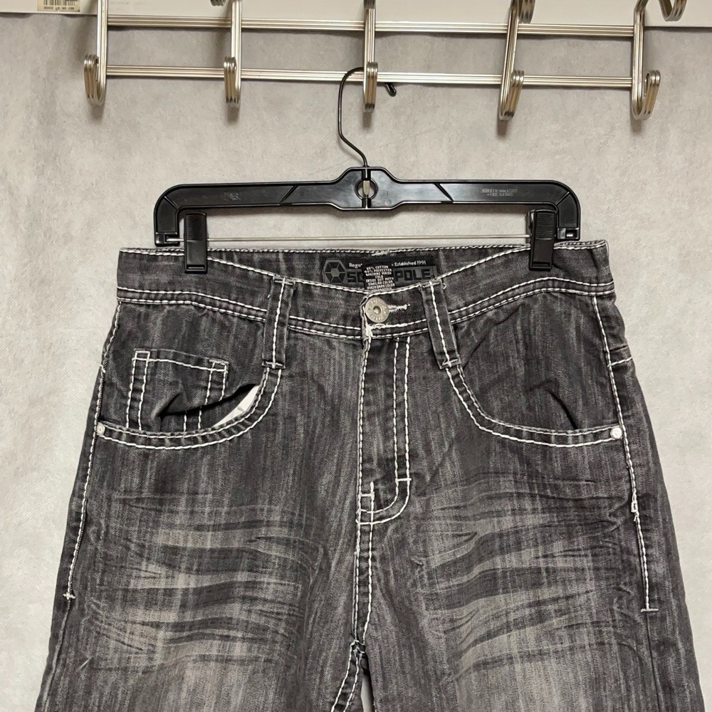 Southpole Shorts Men's 32 Gray Denim 12" Streetwear Baggy Hip Hop Goth Y2K Jorts